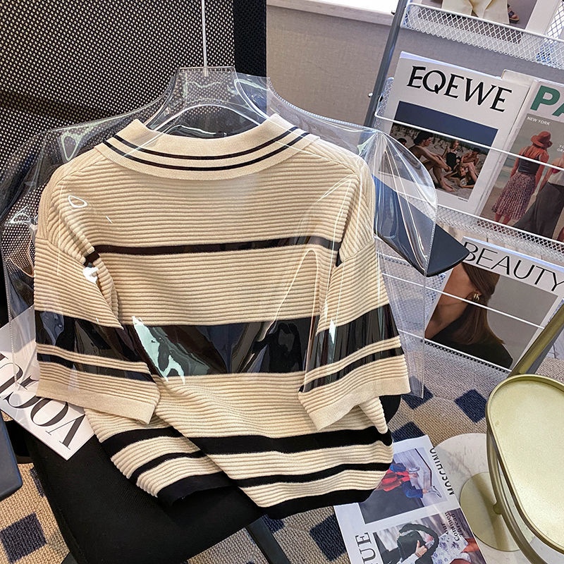 Áo polo Ngắn Tay Họa Tiết Sọc Ngang Thời Trang Dành Cho Nữ