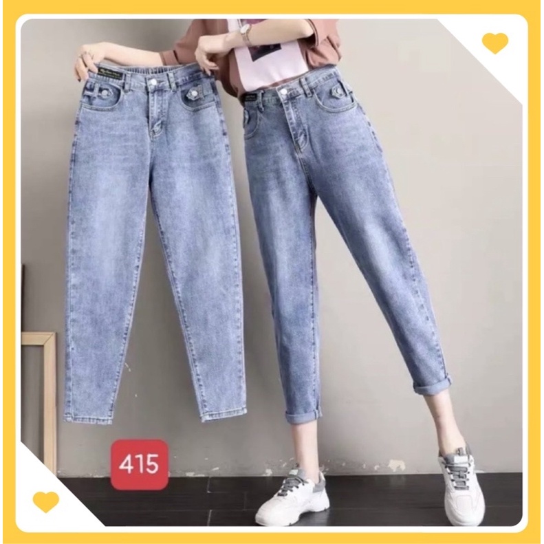 QUẦN BAGGY JEAN NỮ LƯNG CAO MÀU XANH CÓ BO CHUN SIÊU TIỆN LỢI thời trang