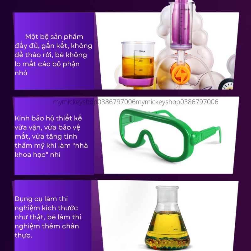 Bộ đồ chơi Topbright thí nghiệm khoa học 3 cấp độ bé học Steam Stem Bubble Science Experiment Super Lab bé từ 6 7 8 tuổi