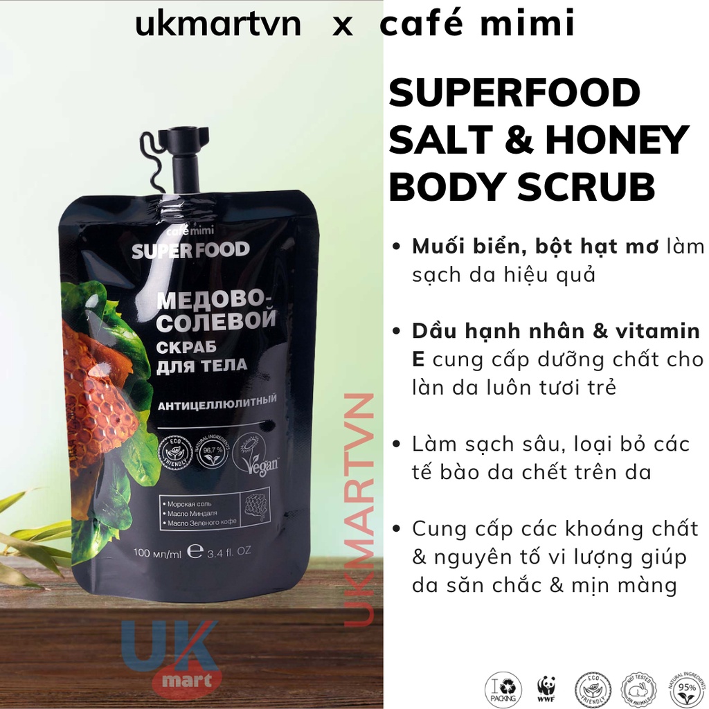 Muối Tẩy Tế Bào Chết Toàn Thân CAFÉ MIMI Chống Mỡ Cứng, Giảm Béo Cơ Thể 100ml