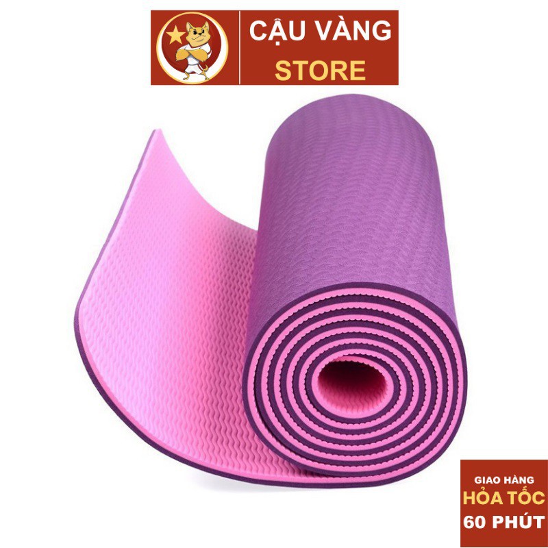 Thảm tập yoga CHỐNG TRƯỢT 2 lớp cao su TPE cấp, gym, thể dục tại nhà giảm mỡ cơ bụng dày 6-8mm