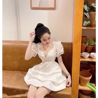đầm cổ v tay phồng bigsize