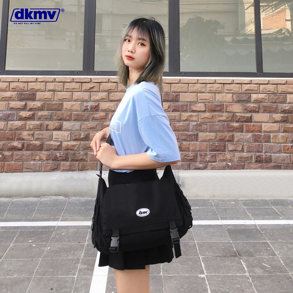 Túi đeo chéo nữ đi học thời trang vải canvas nhiều ngăn màu đen Don't Kill My Vibe | Old School Bag