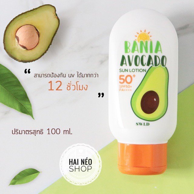 Kem chống nắng dưỡng da trắng mịn face &amp; body 2in1 SWLD BANIA AVOCADO SUN LOTION CREAM SPF50+/PA++++ 100ml (Hàn)