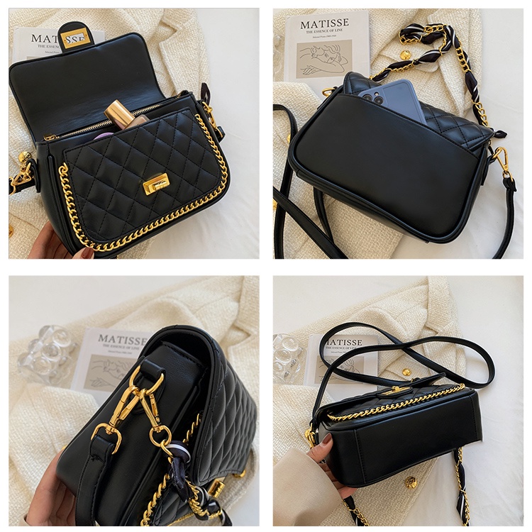 Túi xách nữ đeo vai và chéo trần trám MUNGA da mềm size 23 nhiều ngăn  dây xích phối vải TMG02