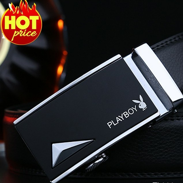 ✐Thắt Lưng Da Nam Khóa Tự Động Cao Cấp. Dây Nịt Nam Da Bò 100% Chính Hãng PLAYBOY Mạ Vàng Bạc Nam Tính