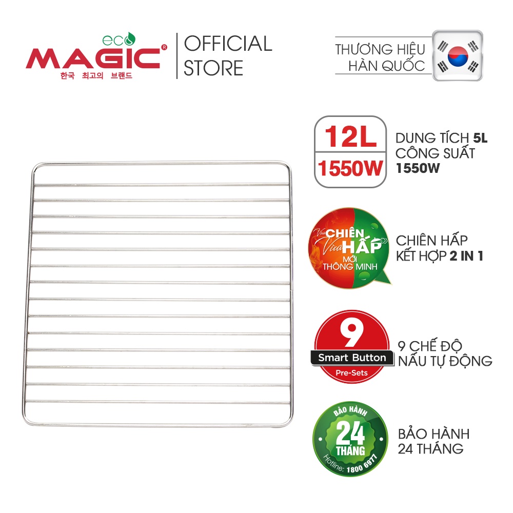 Nồi chiên hấp thông minh Magic Eco S12 12L,hoạt động êm ái,khả năng tự làm sạch,bảo hành chính hãng