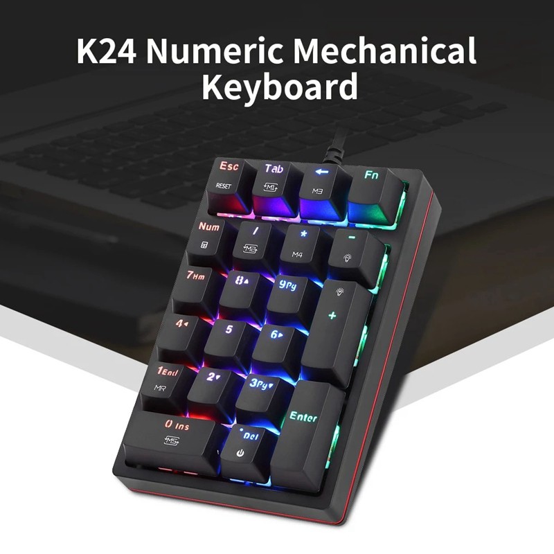 MOTOSPEED K24 Numeric Mechanical Keyboard 21 Keys USB Wired Keyboard with 13 RGB Light Effects OUTEMU Blue Switch