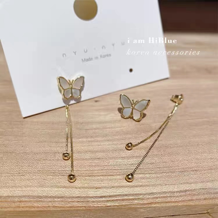 Khuyên Tai Bạc S925 Dáng Dài Tua Rua Mặt Hình Bướm Thời Trang Cho Nữ