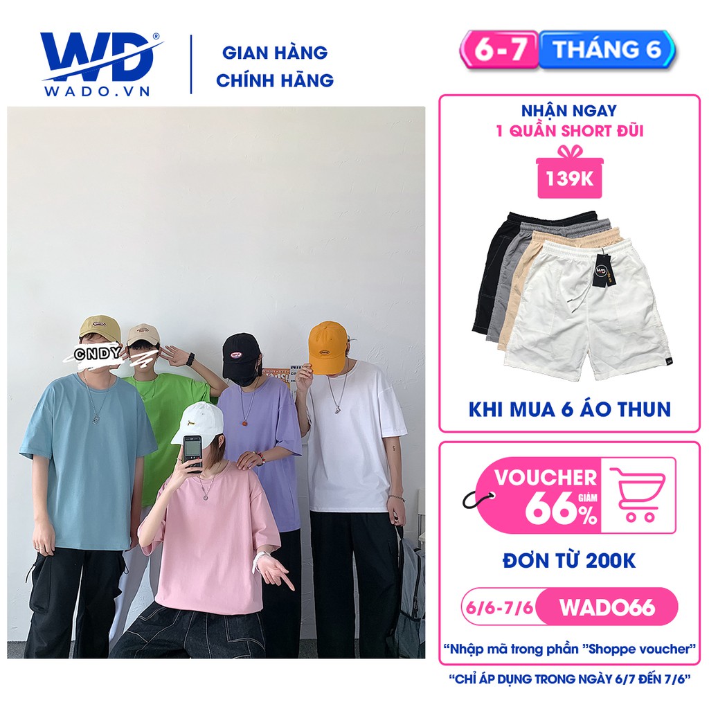 Km Áo thun unisex wado basic tee phông trơn nam nữ tay lỡ oversize form rộng 8 màu chuẩn