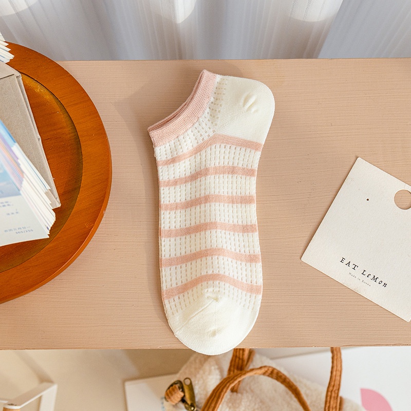 Sọc cam - Vớ nữ cổ ngắn vớ cotton co giãn loại dày xịn tone màu cam trắng