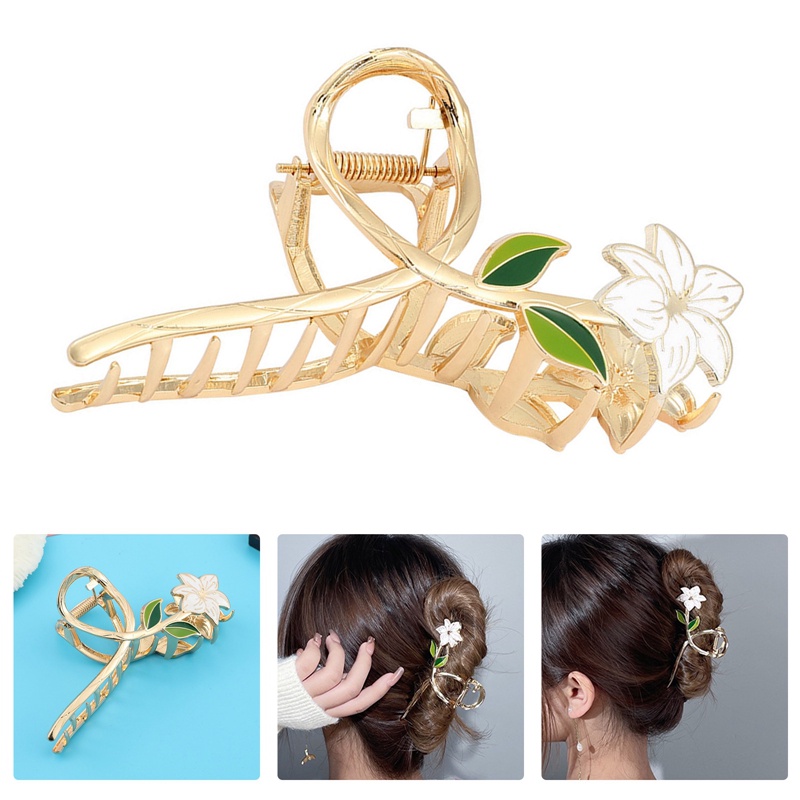 Kẹp Tóc Kim Loại Hình Hoa Màu Vàng Thanh Lịch Cho Nữ