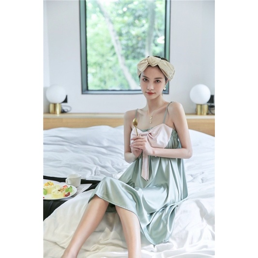 Váy ngủ tiểu thư công chúa thắt nơ trước ngực 2