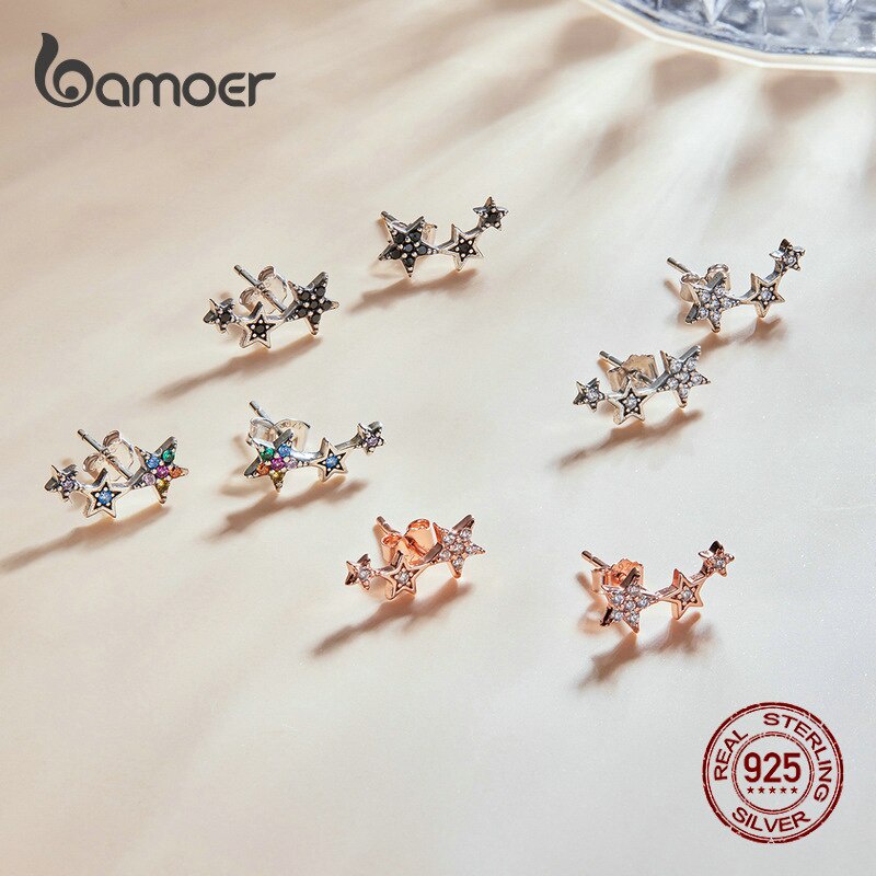 Hoa tai Bamoer bằng bạc sterling 925 đính đá pha lê nhiều màu sắc không gây dị ứng sành điệu cho nữ với 4 kiểu tùy chọn