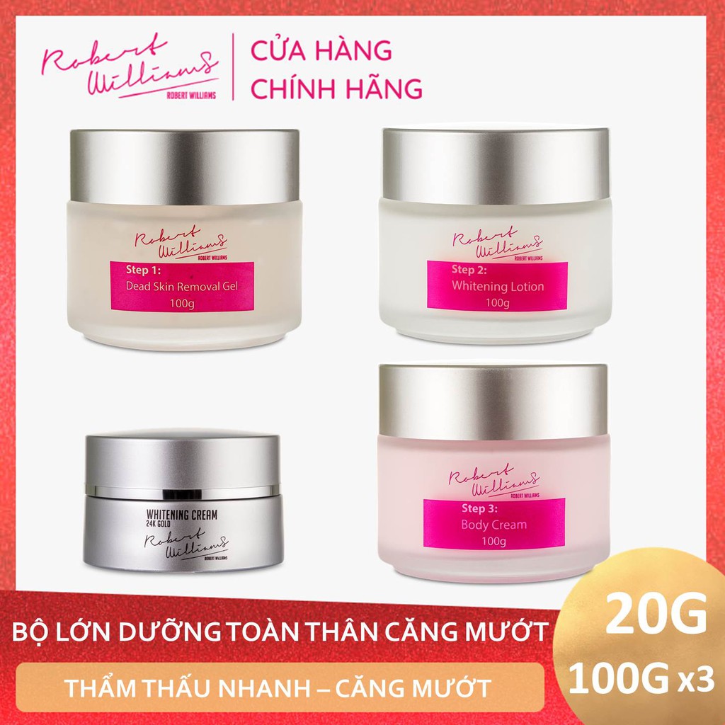 Combo dưỡng trắng da mặt Vàng 24K 20g và Bộ 3 bước HomeSpa tắm trắng 100g ROBERT WILLIAMS | BigBuy360 - bigbuy360.vn
