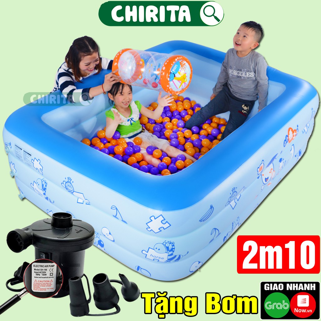 Hồ Bơi 3 Tầng 2m1 Cho Bé TẶNG Kèm Máy Bơm Điện 2 Chiều Cao Cấp + Dụng Cụ Vá Phao