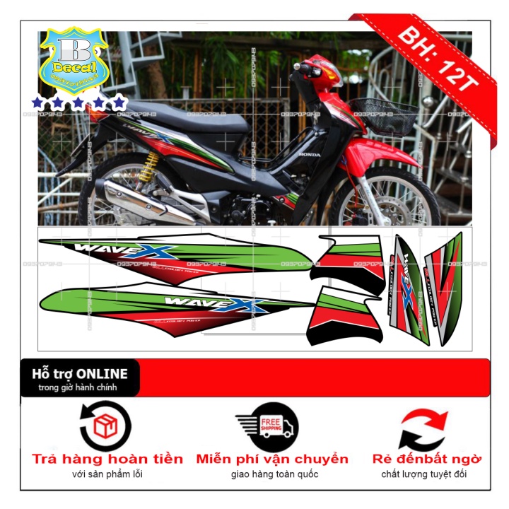 ( Quí khách vui lòng mang ra tiệm cho thợ dán ) Tem wave X 2016 đỏ xanh đen