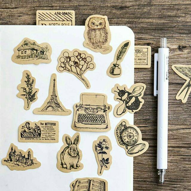Bộ 46 sticker vintage cổ điển Trang trí handmade, scrapbook
