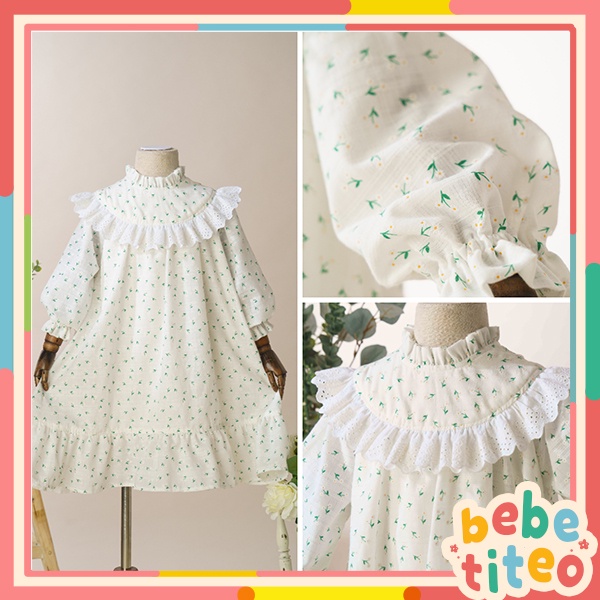 Váy Bé Gái Thiết Kế Sara Màu Trắng Họa Tiết Hoa BEBAE KIDSWEAR