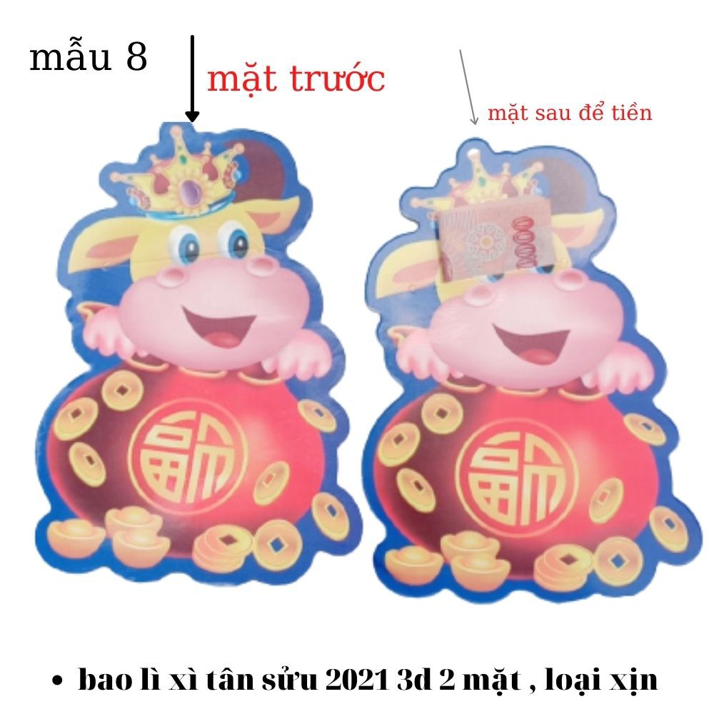 Combo 6 Bao Lì Xì 2021 Tân Sửu Hoạt Hình Đủ Mẫu Bìa Cứng Chuẩn Loại 1 , 2 Mặt Xịn