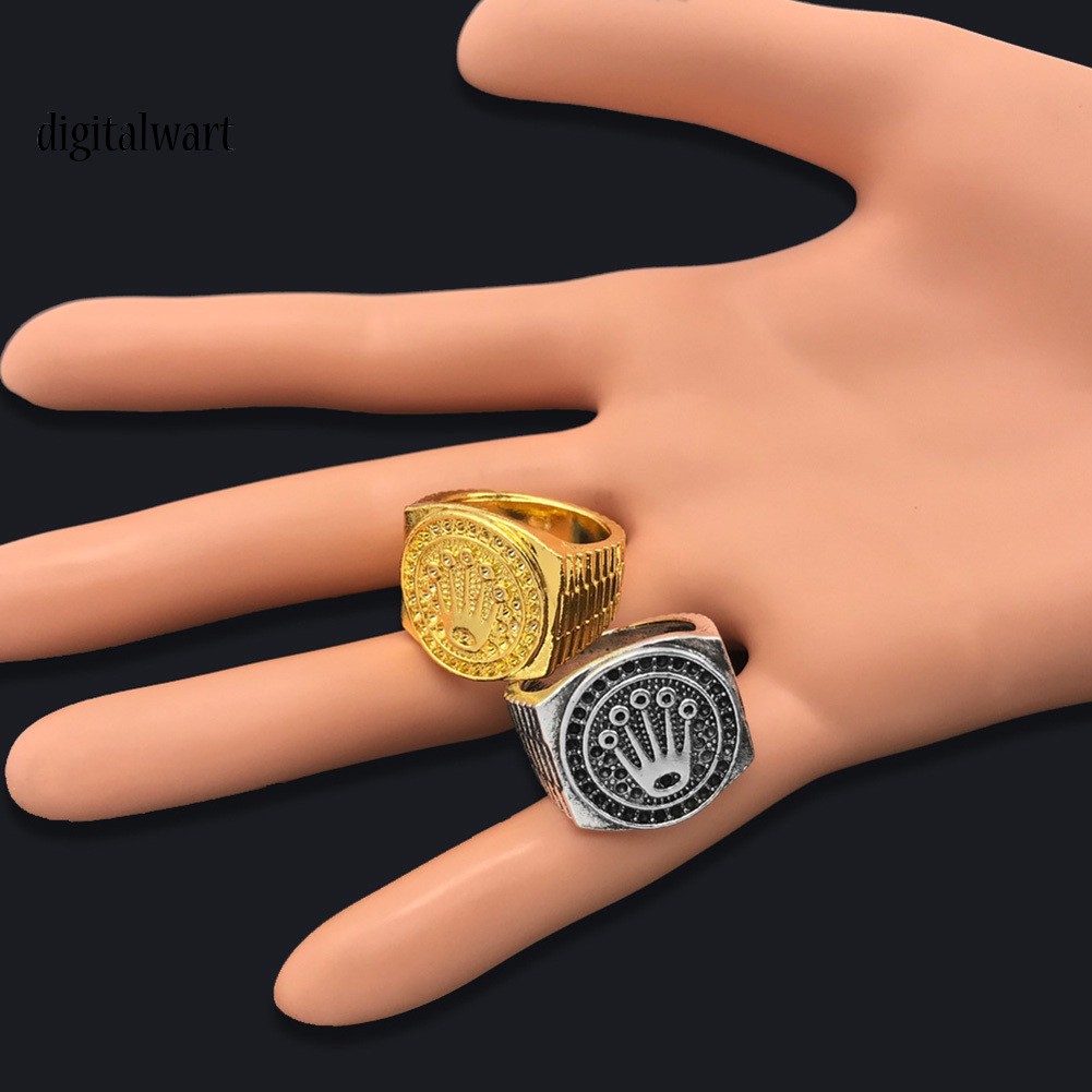 Nhẫn Khắc Hình Vương Miện Đính Đá Thời Trang Cho Nam Nữ