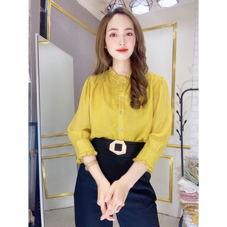 Áo sơ mi bèo nhún tay lỡ tơ hàn hai lớp A341