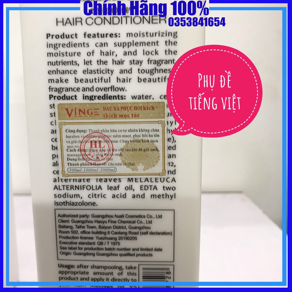 Dầu Gội đầu Collagen Vinge dầu gội giảm rụng tóc ngăn rụng tóc và phục hồi hư tổn 1000ml chính hãng, mỹ phẩm tóc yến nhi