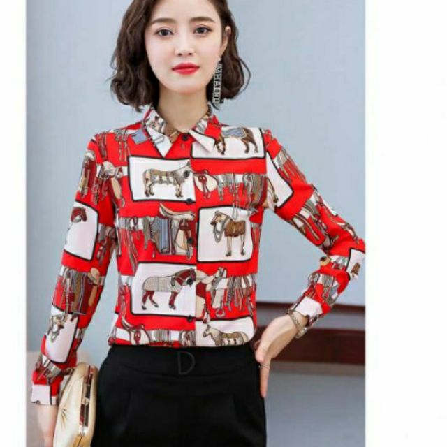 Sơ mi lụa họa tiết. chị ena chốt live