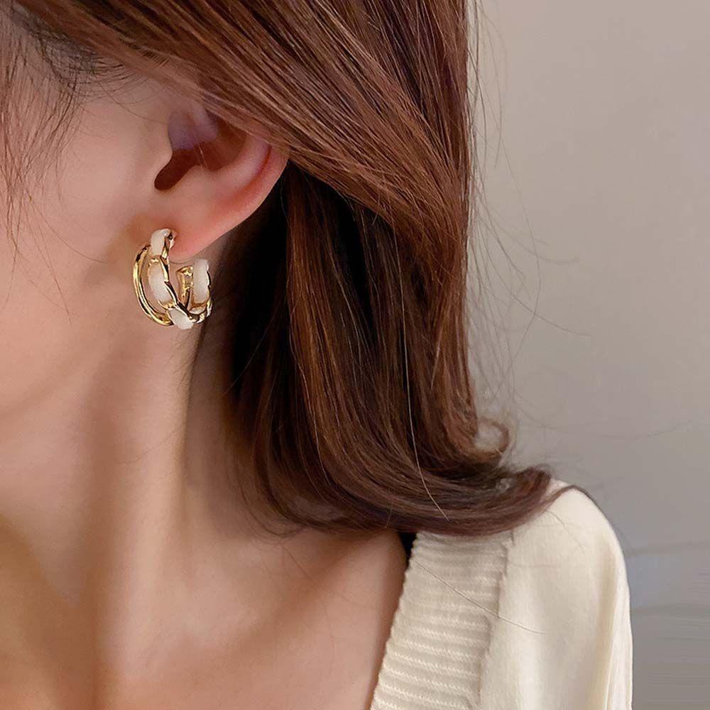 MOCHO Khuyên Tai Hình Chữ C Hai Lớp Bằng Vải Nhung Thời Trang