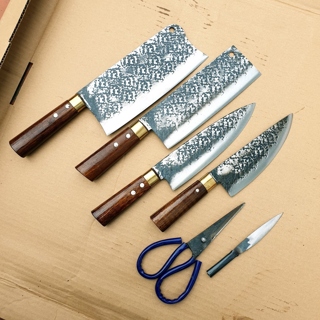 [HOT] Bộ Dao Nhà Bếp 6 Món cán mun hàng chuẩn Nhíp ô tô