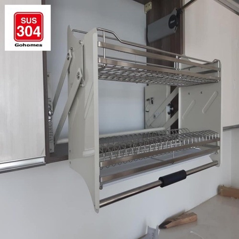 Giá bát đĩa nâng hạ inox 304, kệ bát đĩa nâng hạ inox 304 kích thước 60cm, 70cm, 80cm,90 chính hãng eurostar ikiza