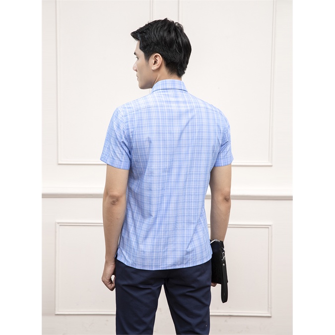 [MẪU MỚI] Áo sơ mi nam ngắn tay ARISTINO dáng Perfect fit suông vừa, họa tiết xanh kẻ trắng lịch lãm - ASS143S1