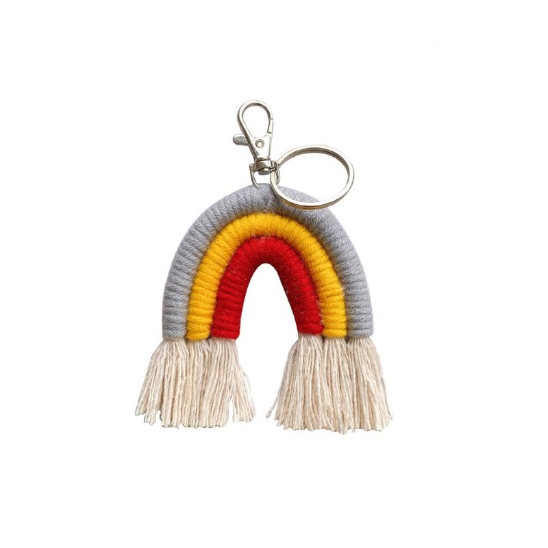 Móc Chìa Khóa Macrame Đan Sợi Màu Cầu Vồng Sáng Tạo