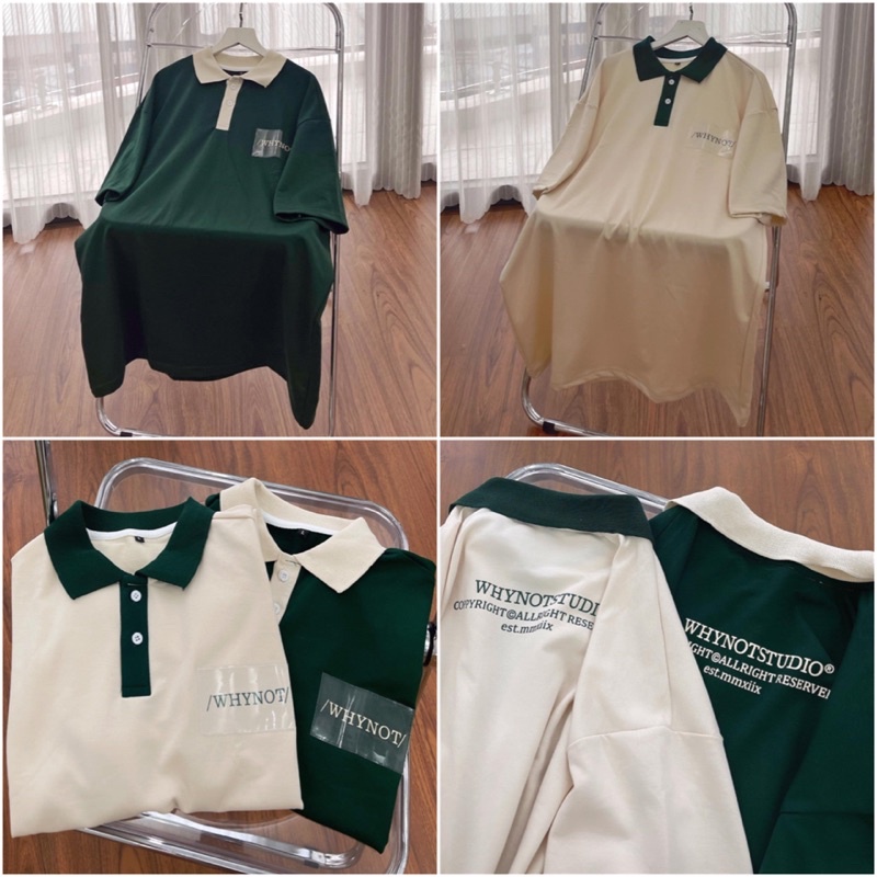 Áo thun Polo Unisex WHY NOT màu XANH/KEM form rộng Ulzzang  Chất thun da cá form nam nữ unisex
