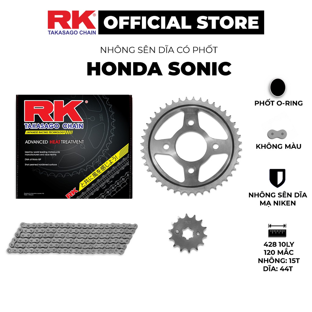 Nhông Sên Dĩa xe máy Honda Sonic - Nhông Sên Dĩa RK - Nhông Dĩa thép - Sên có phốt O-ring chuyên tải nặng