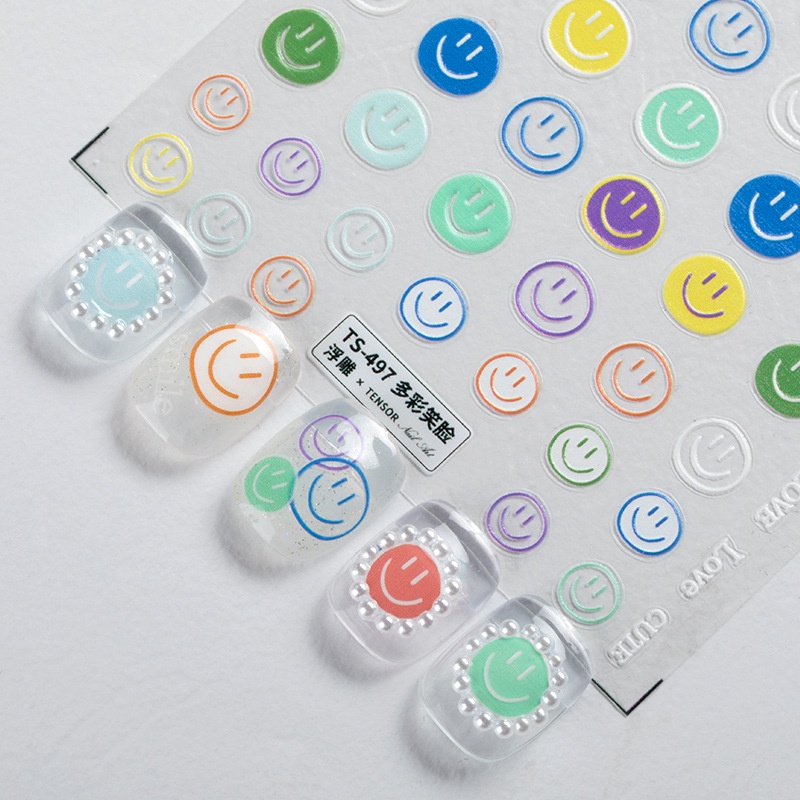 [Hàng mới về] Tờ miếng dán trang trí móng tay nghệ thuật decal hình mặt cười 3D hoạt hình đáng yêu thời trang mùa hè