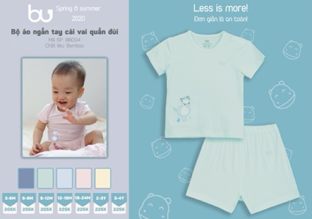 Bộ cộc tay cài vai quần đùi Bu vải sợi tre thêu hình con Hà Mã