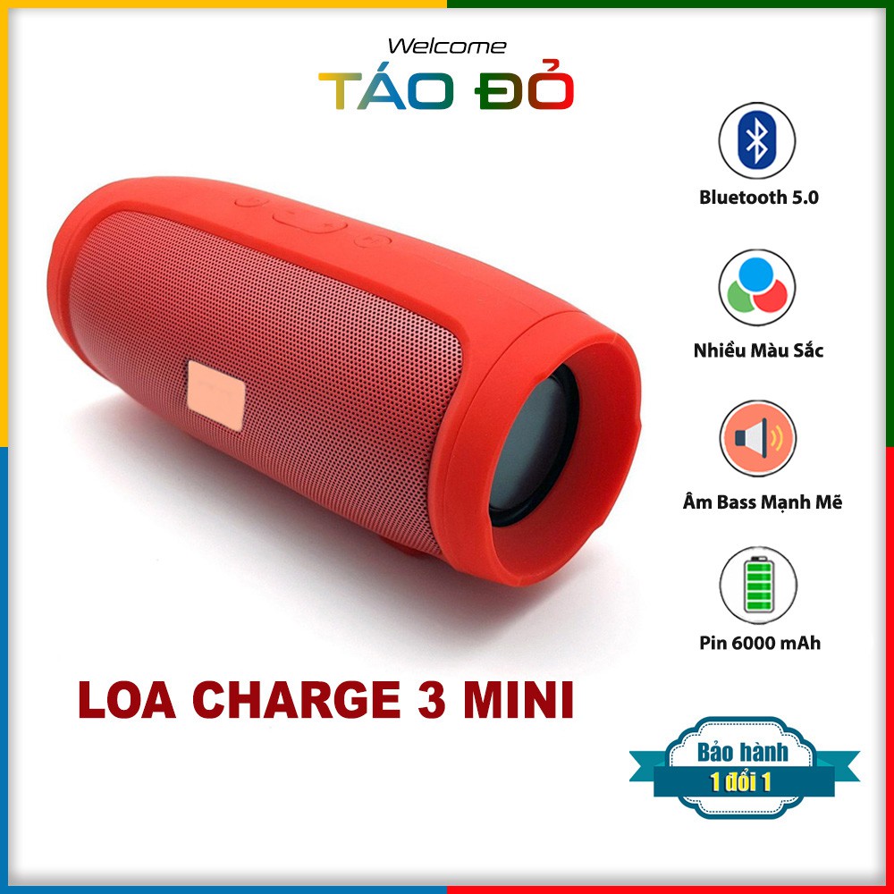 Loa Bluetooth Không Dây Charge Mini 3+ Hỗ Trợ Thẻ Nhớ USB Đài FM Nghe Nhạc 10-12h Vỏ Nhôm Âm Bass Siêu Trầm.