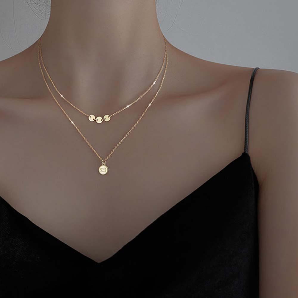 ANEMONE Vòng cổ Hai Lớp Mặt Hình Đĩa May Mắn Thời Trang Hàn Quốc Dành Cho Nữ