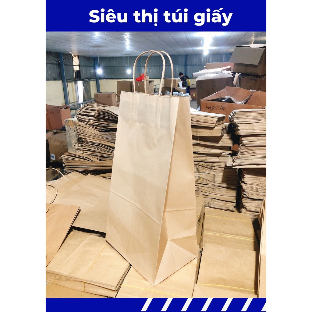 COMBO 10 CHIẾC TÚI GIẤY KRAFT XI MĂNG S5: 21.5x15x41.5 cm CÓ QUAI ( ẢNH THẬT SHOP TỰ CHỤP)