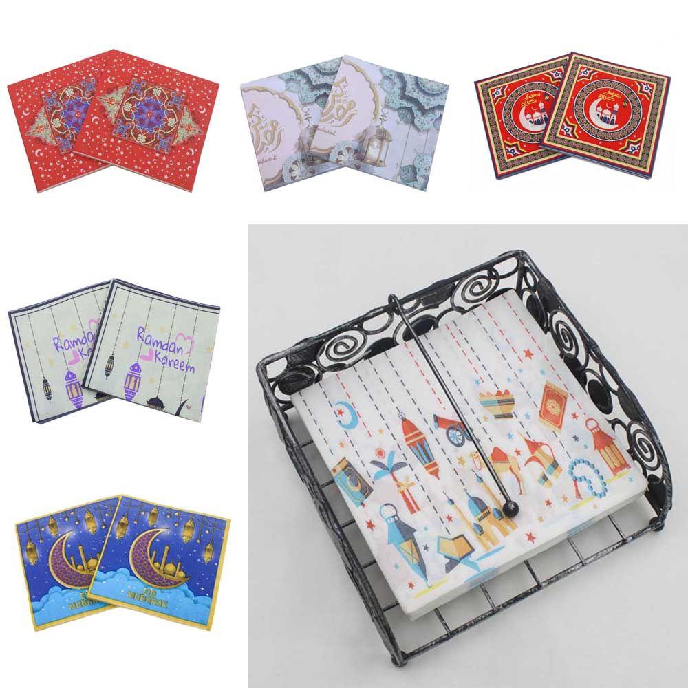 KUNHEV Khăn Ăn Giấy In Họa Tiết Hoa Mẫu Đơn Và Bướm EID Mubarak Trang Trí Bàn Tiệc