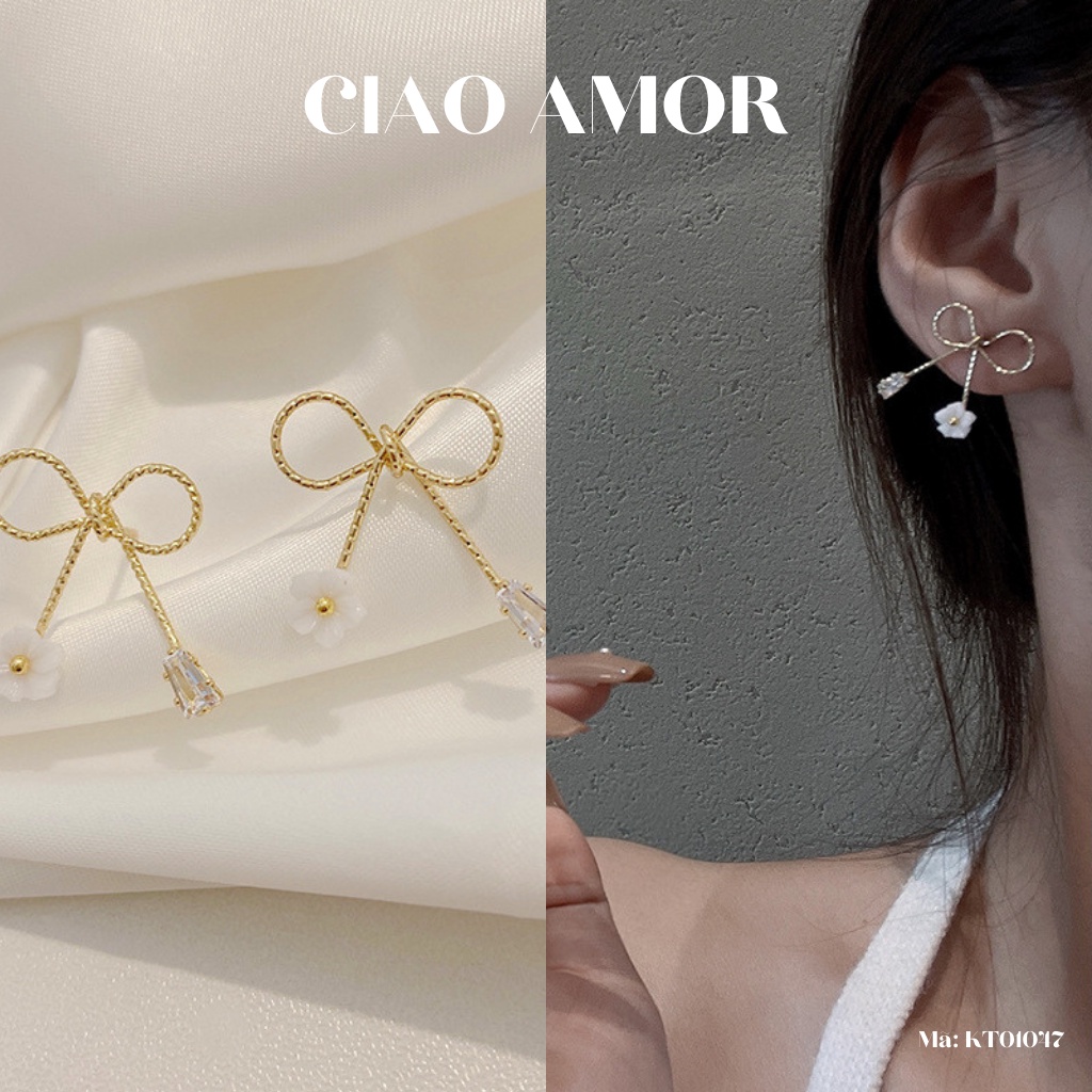 Khuyên tai nữ, Bông tai ngắn nơ mảnh đơn giản Trang sức Ciao Amor - KT0147