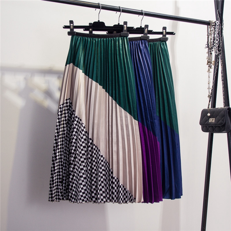 Chân váy xếp li phối họa tiết ca rô trẻ trung dành cho nữ | BigBuy360 - bigbuy360.vn