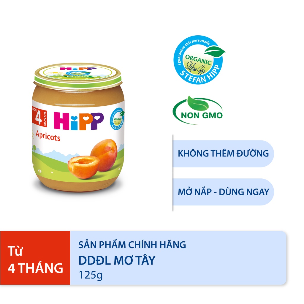 Dinh dưỡng đóng lọ trái cây ăn dặm Organic Burine HiPP hỗ trợ tiêu hóa cho bé từ 4 tháng tuổi - Nhập khẩu châu Âu