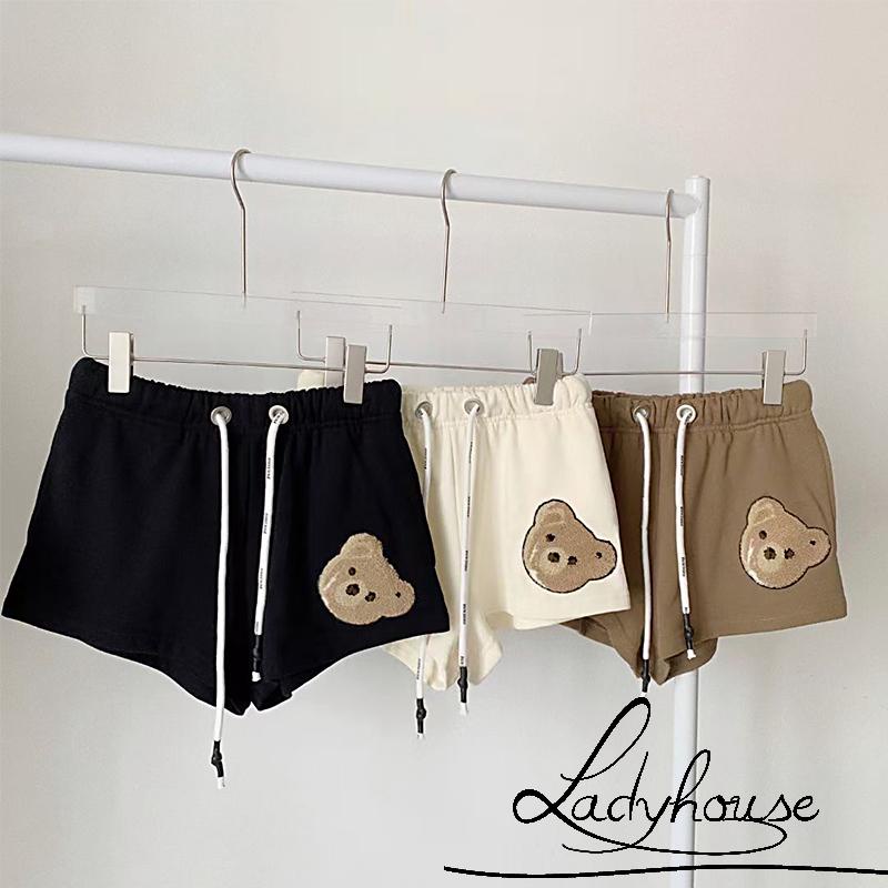 Quần Short Thể Thao Ống Rộng Thêu Hình Gấu Cho Nữ