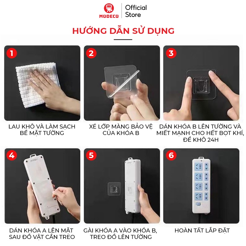 Bộ Miếng Dán Chữ U Móc Cài Đa Năng Treo Kệ, Treo Tranh, Treo Đồ Cao Cấp - Dính Siêu Chắc - Modeco
