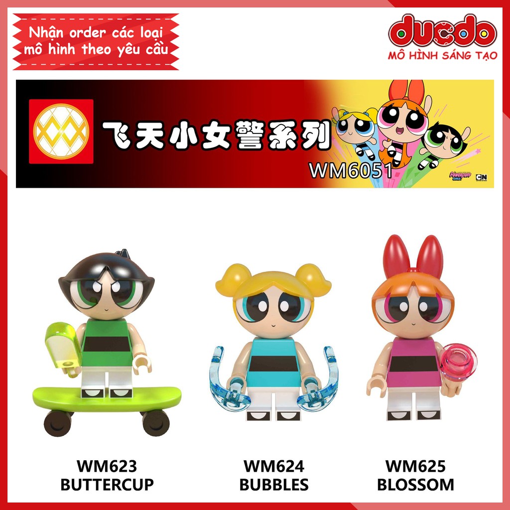 Minifigures combo 3 nhân vật trong The Powerpuff Girls siêu đẹp - Đồ chơi Lắp ghép Xếp hình Mini Mô hình WM6051