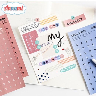 Set 6 tờ sticker họa tiết số và chữ cái dán trang trí sổ lưu niệm / nhật ký / bảng kế hoạch xinh xắn Diy