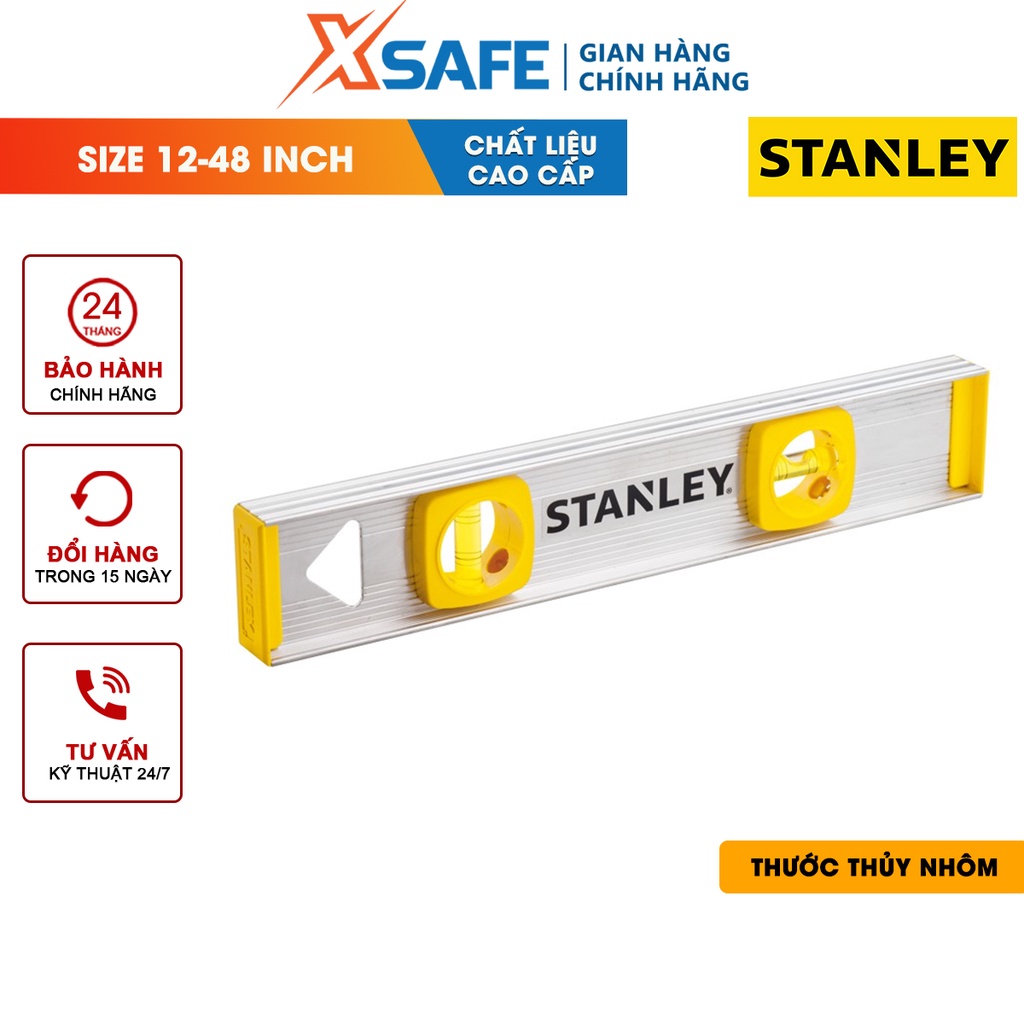 Thước thuỷ STANLEY thân nhôm cao cấp Thước cân bằng độ chính xác cao, 2 phương đứng nằm chính hãng