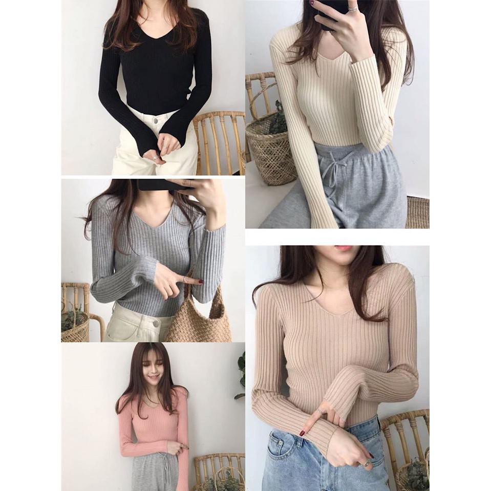 Áo len đũa cổ tim sang chảnh